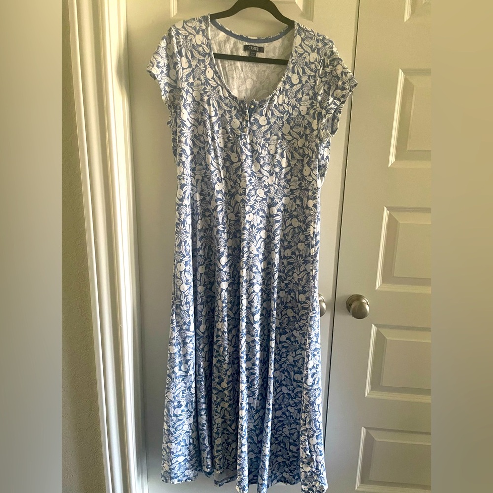 Ralph Lauren Chaps Long Blue White Floral Long Maxi